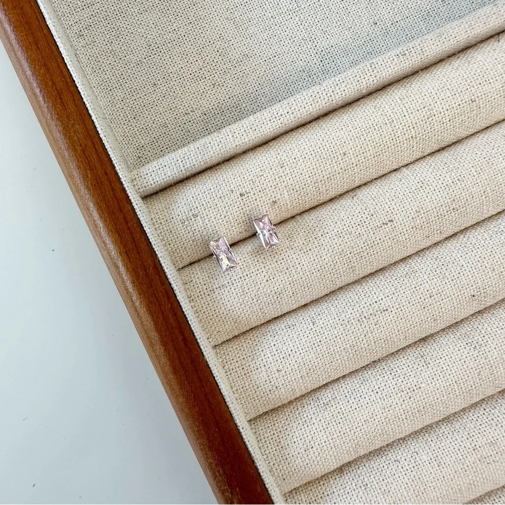4/$15 Pink CZ Cubic Zirconia Diamond Rectangle Earrings Studs